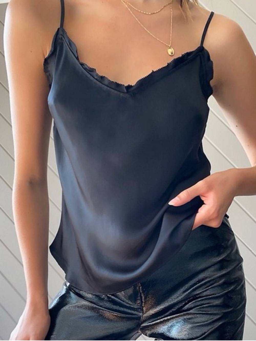 Aritzia Wilfred Black Ruffle Trim Camisole